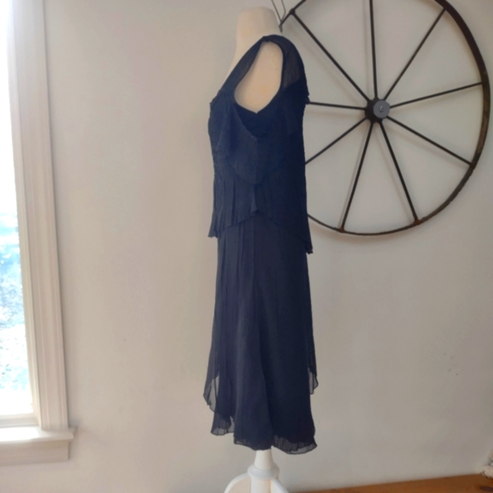 Komarov crepes cold shoulder black tea length dress S - Picture 3 of 7